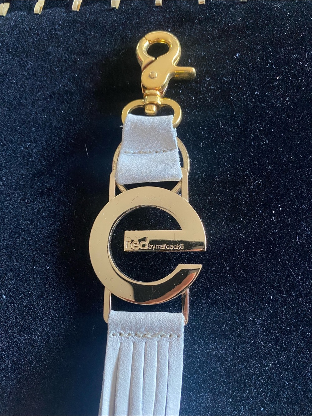 Red Marc Ecko Gold 'G' Logo Keychain Fob Strap with Leather